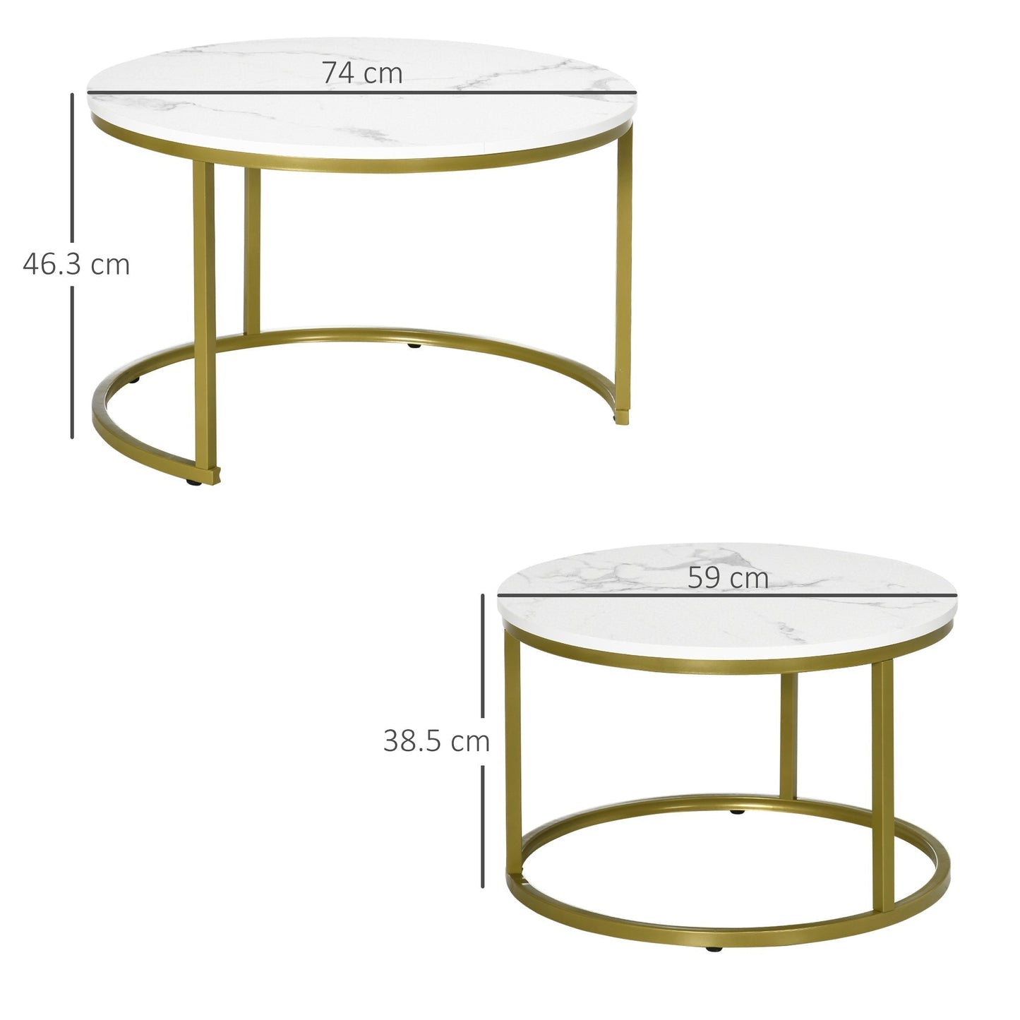 THE STAR | White and Gold Set 2 Round Coffee Tables | Ø74x46.3 cm and Ø59x38.5 cm
