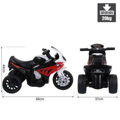 electric motorcycle for children max. 20kg with bmw license, 3 wheels, 6V rechargeable battery, red white, 66x37x44cm