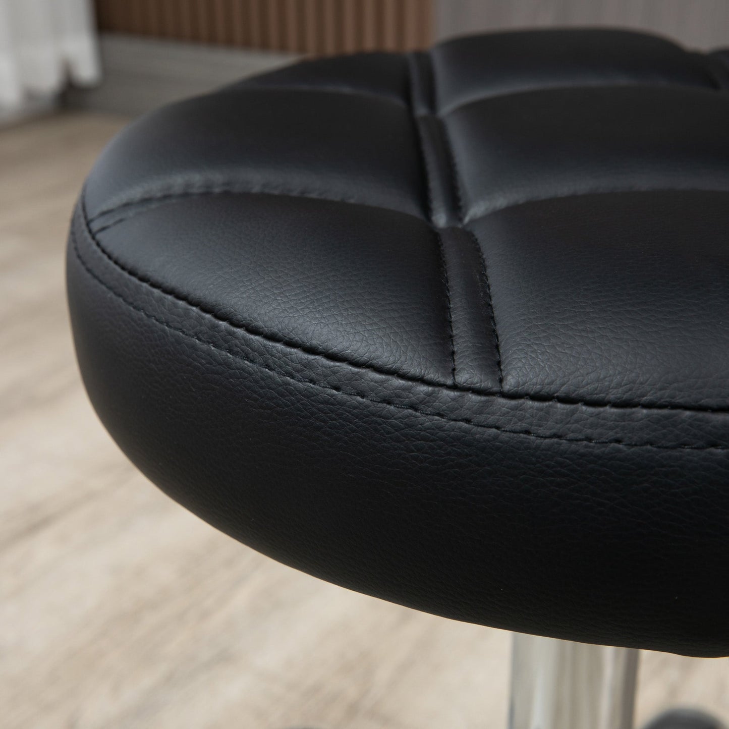 Black Beauty / Tattoo Round Swivel Stool with Wheels, Adjustable Height and Eco Leather Cover, Black