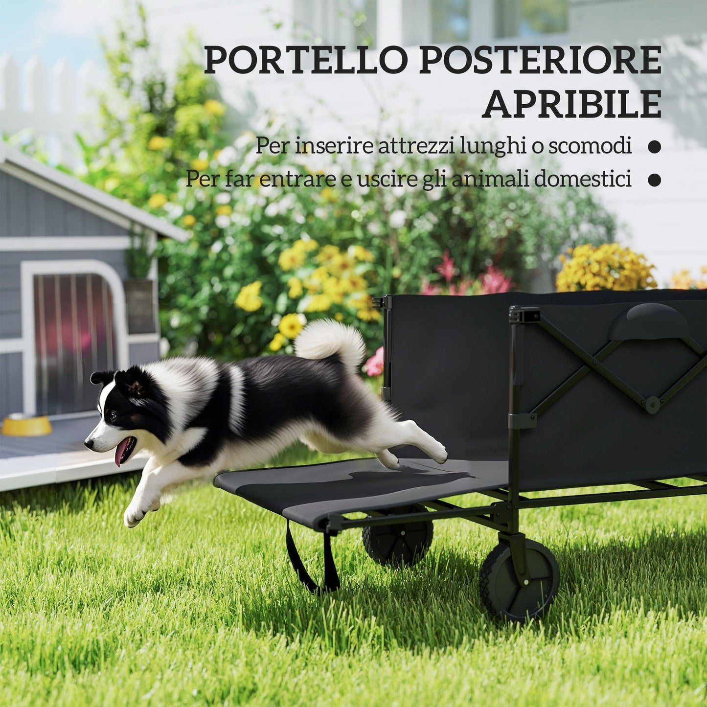 Garden Trolley 160L Foldable with Adjustable Handle, Capacity 100 kg, 95x55x102 cm, Black