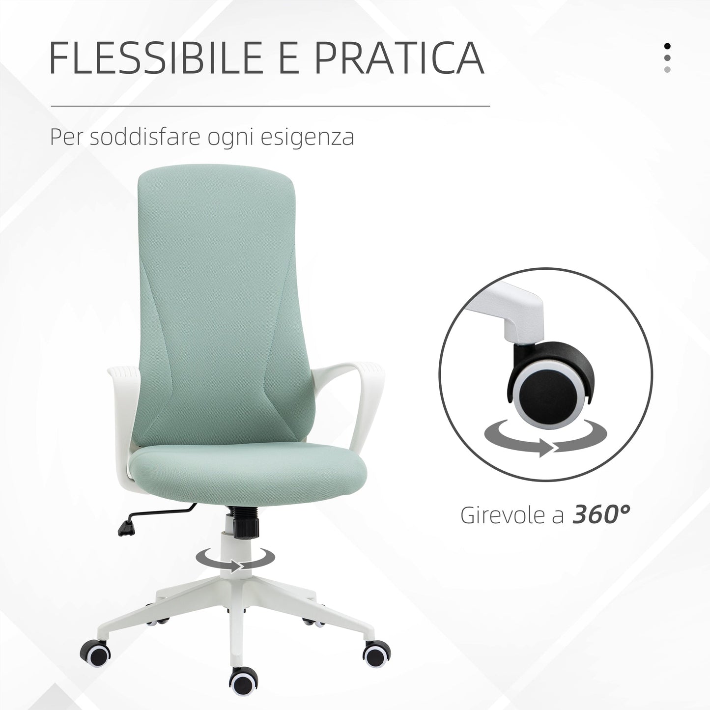 Ergonomic and Padded Office Chair with Adjustable Height and Rocking, 62x56x110-119.5 cm, Green