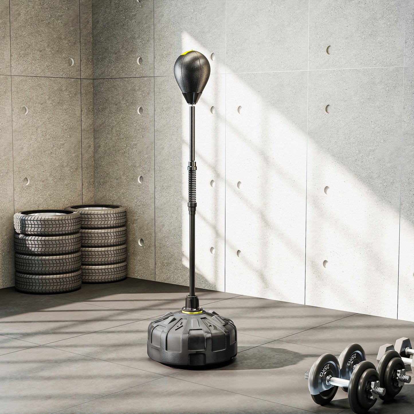 Floor Punching Ball with Fillable Base and Suction Cups, Adjustable Height from 145-180 cm, Black