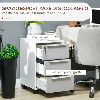 3-Drawer Office Filing Cabinet with Security Keys and 4 Wheels, Wooden, 40x40x63.5 cm, White and Grey