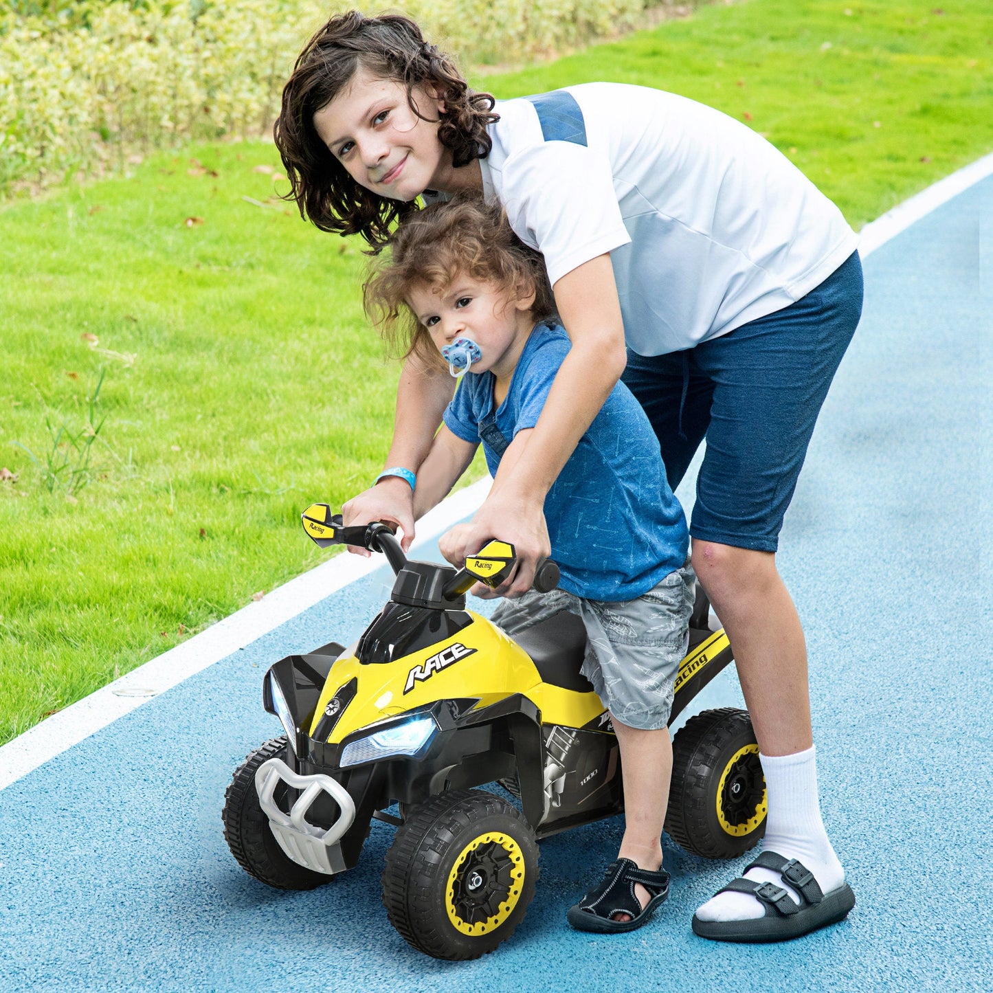 Quad for Children 18-36 Months Manual Push with Integrated Sounds, in PP and Metal, 44x67.5x38 cm, Yellow