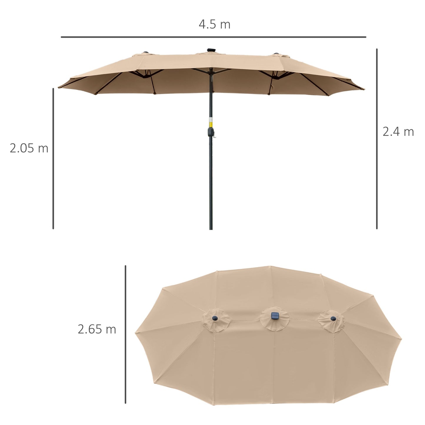 Double Garden Umbrella |  4.5m with 48 LED lights and Crank