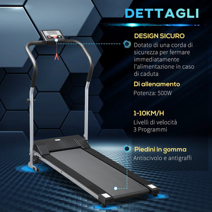 Electric Folding Treadmill with LCD Screen and 2 Wheels for Home or Office Training, 500W Motor, 10km/h Speed
