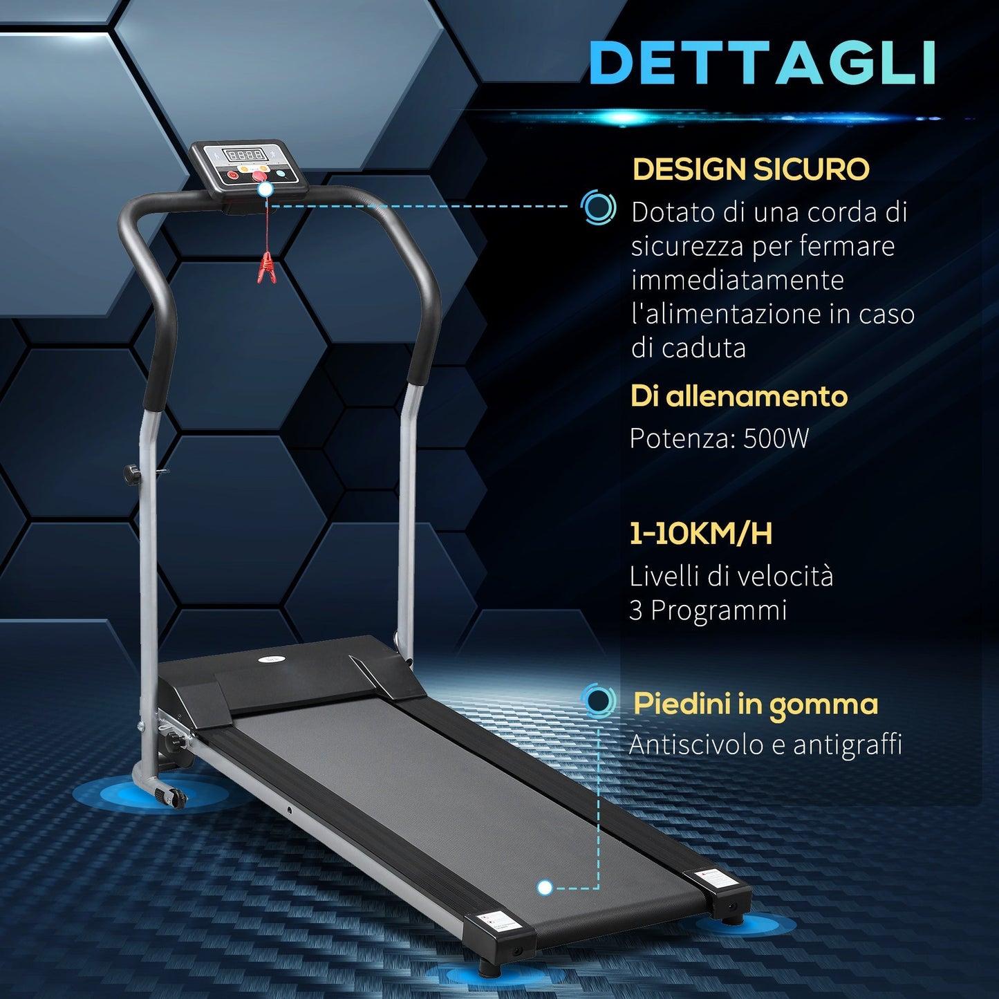 Electric Folding Treadmill with LCD Screen and 2 Wheels for Home or Office Training, 500W Motor, 10km/h Speed