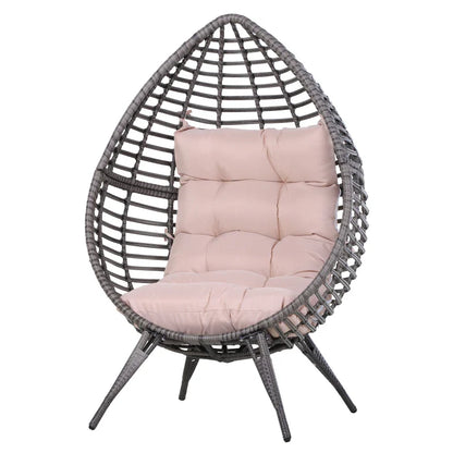 DROPPA | Boho Teardrop Rattan Outdoor Lounge Chair with Cushion, 101x89x156cm Grey and Beige