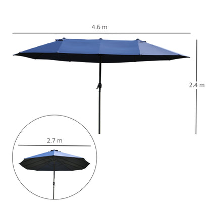 Double Garden Umbrella with Crank Opening, Steel and Polyester, 460x270x240 cm, Blue