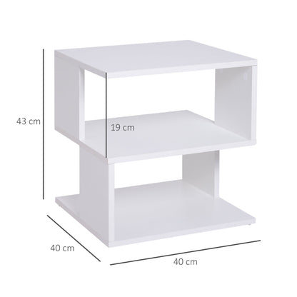 Tavolino Living Room Modern Design 2 Shelves Modern Design, White Wood, 40x40x43cm