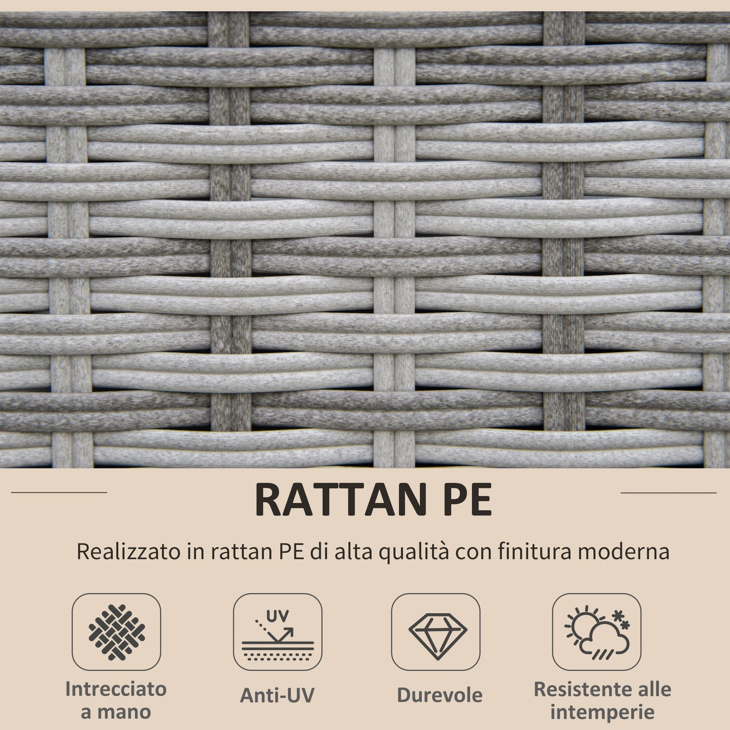 8-Piece PE Rattan Garden Lounge Set with Armchairs, Coffee Tables and Stools, Beige