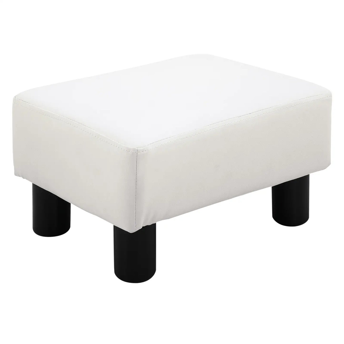 Rectangular Footstool Padded and Covered in White Faux Leather, for Living Room and Entrance, 40x30x24 cm