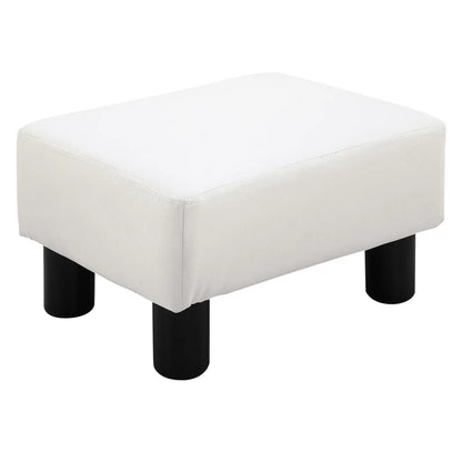 Rectangular Footstool Padded and Covered in White Faux Leather, for Living Room and Entrance, 40x30x24 cm