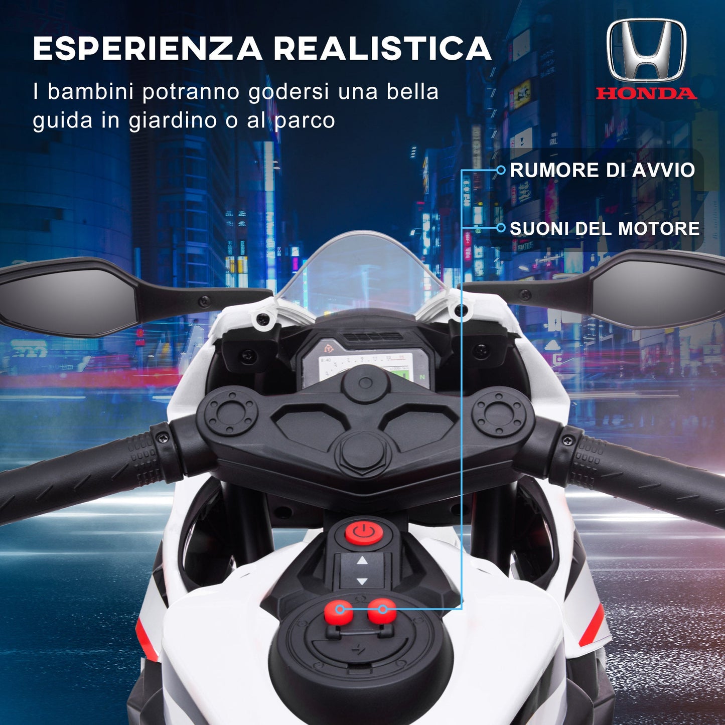 Honda Licensed Electric Motorcycle for Kids, 6V Rechargeable Battery, 3km/h Speed, White