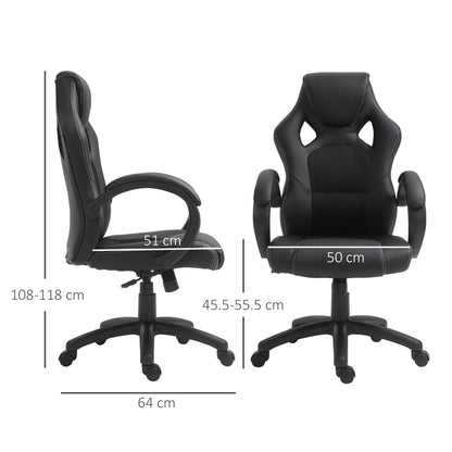 Height Adjustable Gaming Chair, Office Chair with Rocking Function, Swivel and Reclining, 71x61x108-118 cm, Black