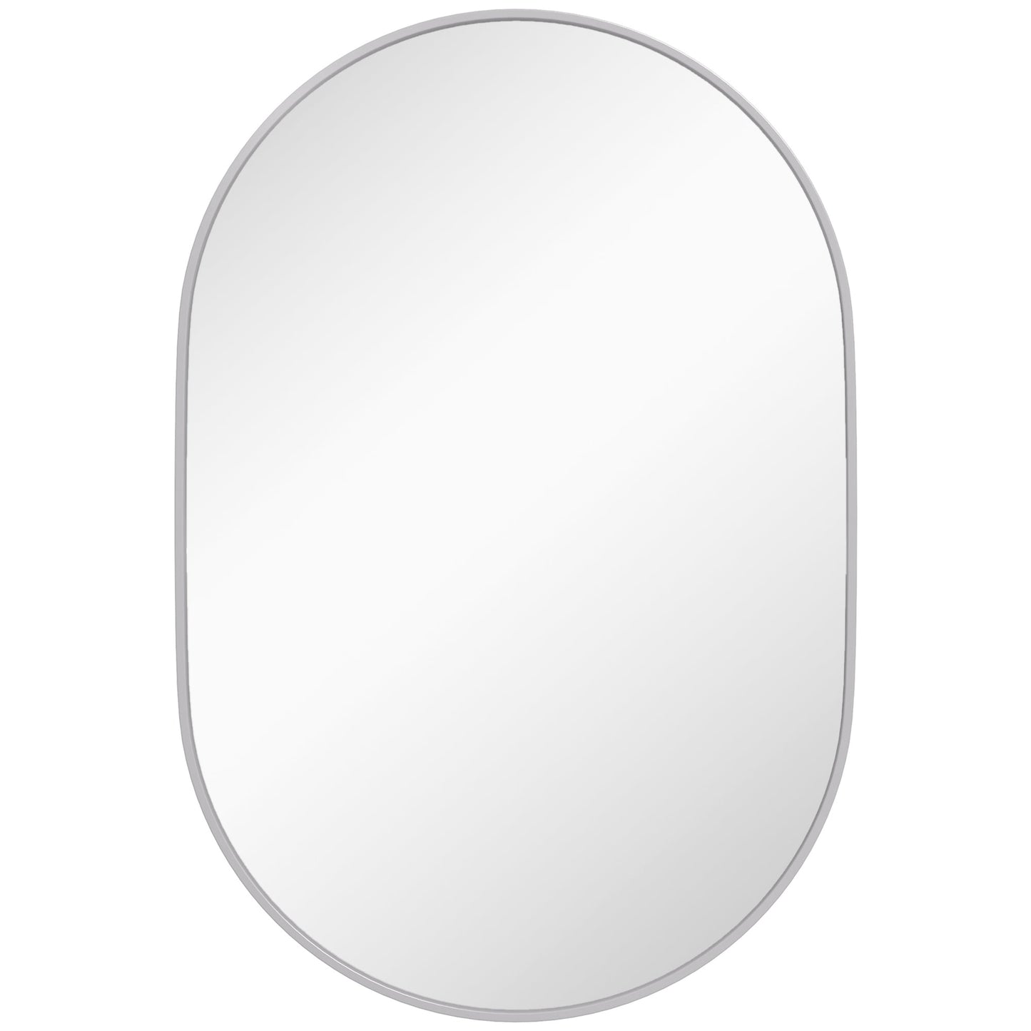 Oval Bathroom Mirror with Aluminum Frame, Vertical or Horizontal, 60x90 cm, Silver