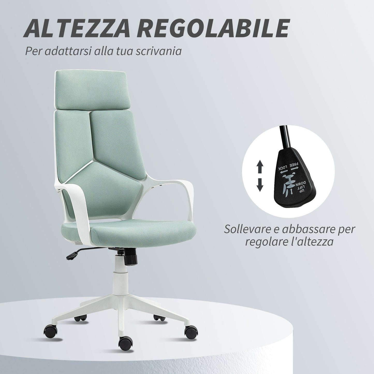 Fabric Office Chair with Rocking, Adjustable Height and Swivel Seat, 63x63x117-127 cm, Green