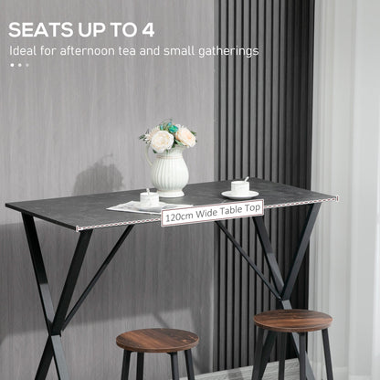 Industrial Style Bar Counter High Table Marble Effect, Wood and Steel 120x60x102 cm, Black