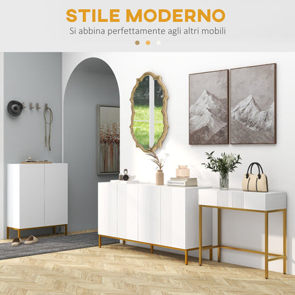 Modern Entryway Console Table with 2 Drawers and Golden Legs, 80x31.5x75cm, White