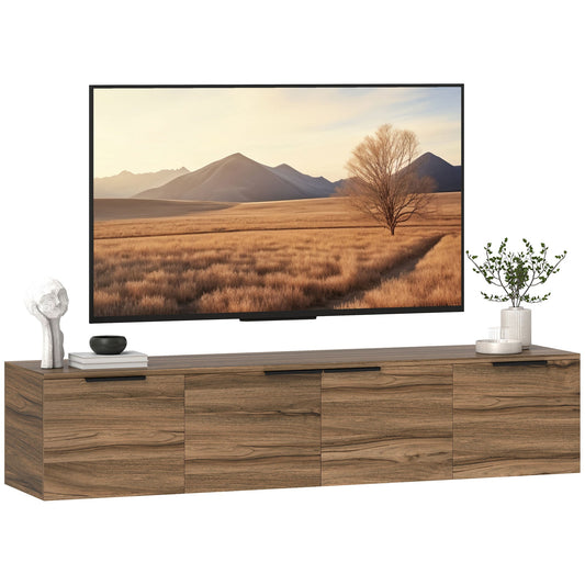 Industrial Style Wall Mounted TV Stand with 3 Cabinets, Up to 65", Rustic Brown