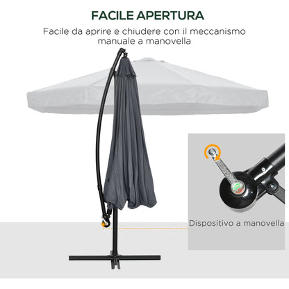 Garden Umbrella 3x3 m with Mosquito Net, Crank Opening and Cross Base, Dark Grey