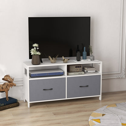 45" max TV Stand in MDF and Non-Woven Fabric with 2 Drawers and 2 Shelves, 100x30x53 cm, White and Grey