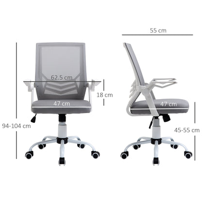 Ergonomic Office Chair with Armrests and Lumbar Support, in Linen Effect Fabric, 62.5x55x94-104 cm, Grey