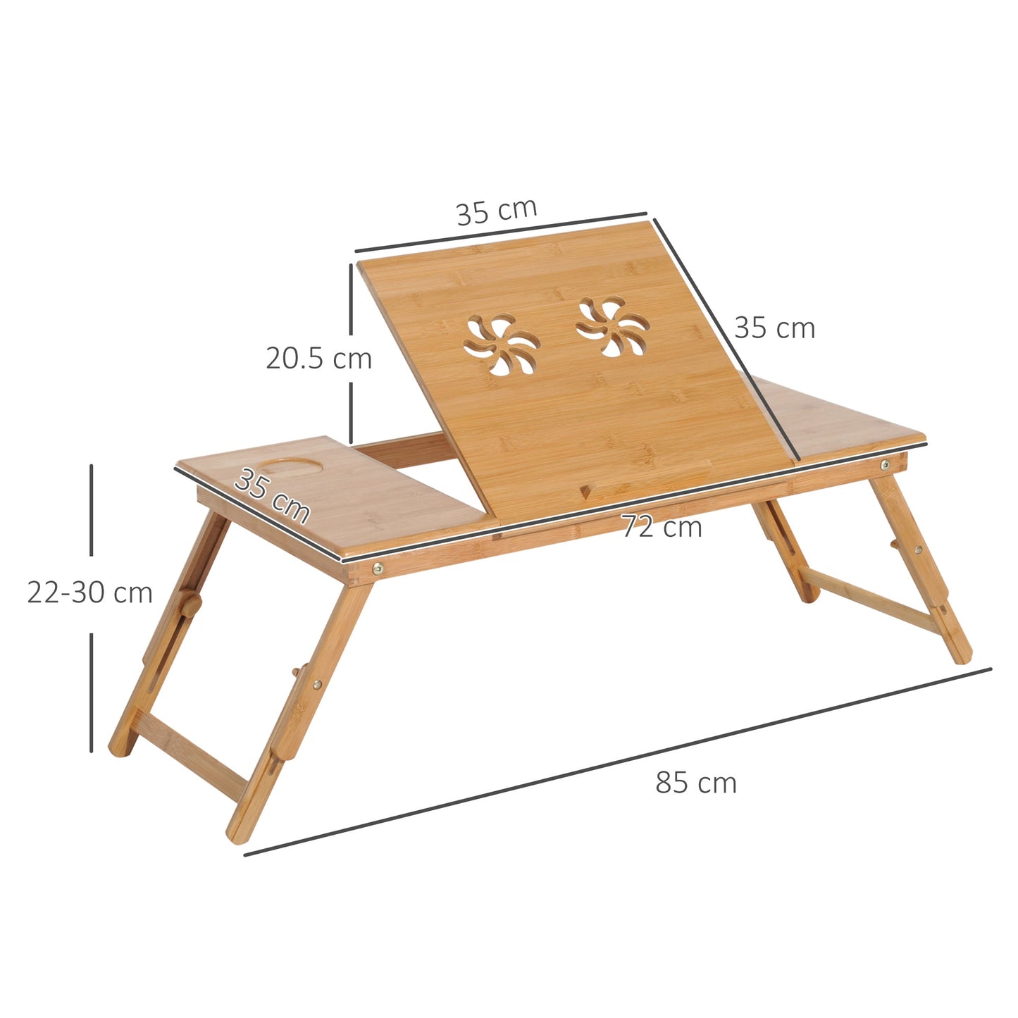 Folding and Tilting PC Bed Table with Drawer, 72x35x22-30, Wood Color