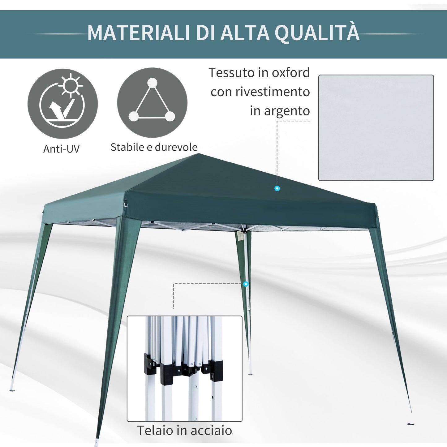 2.4x2.4m Folding Garden Gazebo with Steel Frame and Windproof Ropes, Green