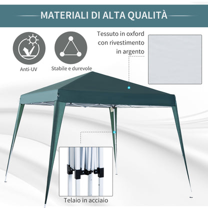 2.4x2.4m Folding Garden Gazebo with Steel Frame and Windproof Ropes, Green