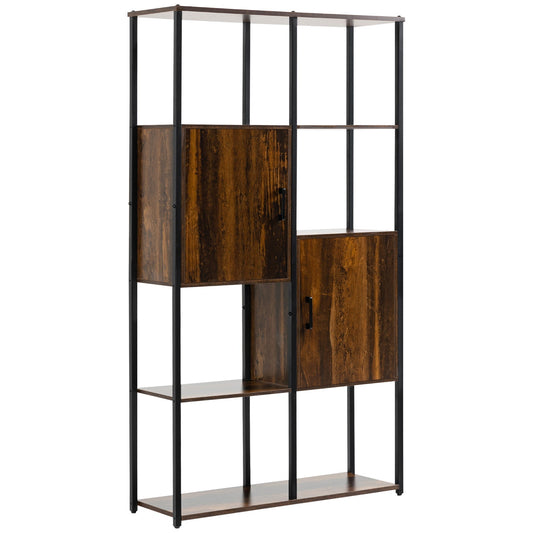Industrial Style Bookcase with 4 Shelves and 2 Cabinets, 90x30x159.5cm, Black and Brown