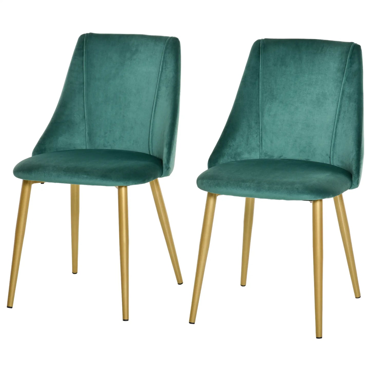 Set of 2 Modern Upholstered Dining Chairs with Upholstery and Backrest, Iron Legs for Kitchen, Living Room or Lounge in Modern Style, Green and Black, 50x56