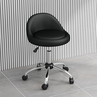 Stool with Wheels, Swivel Seat, Adjustable Height and PU Faux Leather Upholstery, Black