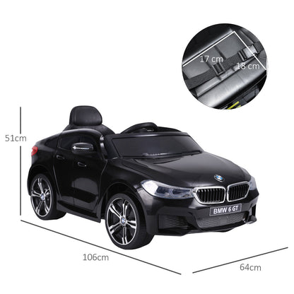 BMW 6GT 6V Electric Ride-On Toy Car, Remote Control Car with Music and LED Headlights, MP3 Player, Horn, 106 x 64 x 51 cm, Black