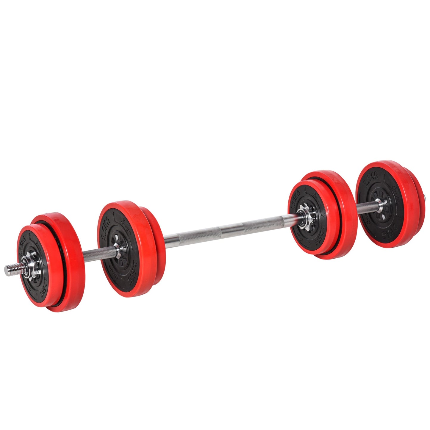 2 in 1 Barbell and Dumbbell Set 20kg Weights, Discs with Anti-Scratch Plastic Coating, Red and Black