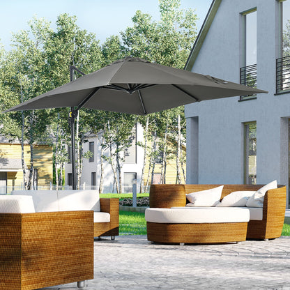 Garden Umbrella with 5-Level Adjustable Angle and 360° Rotation, 2.5x2.5 m, Grey
