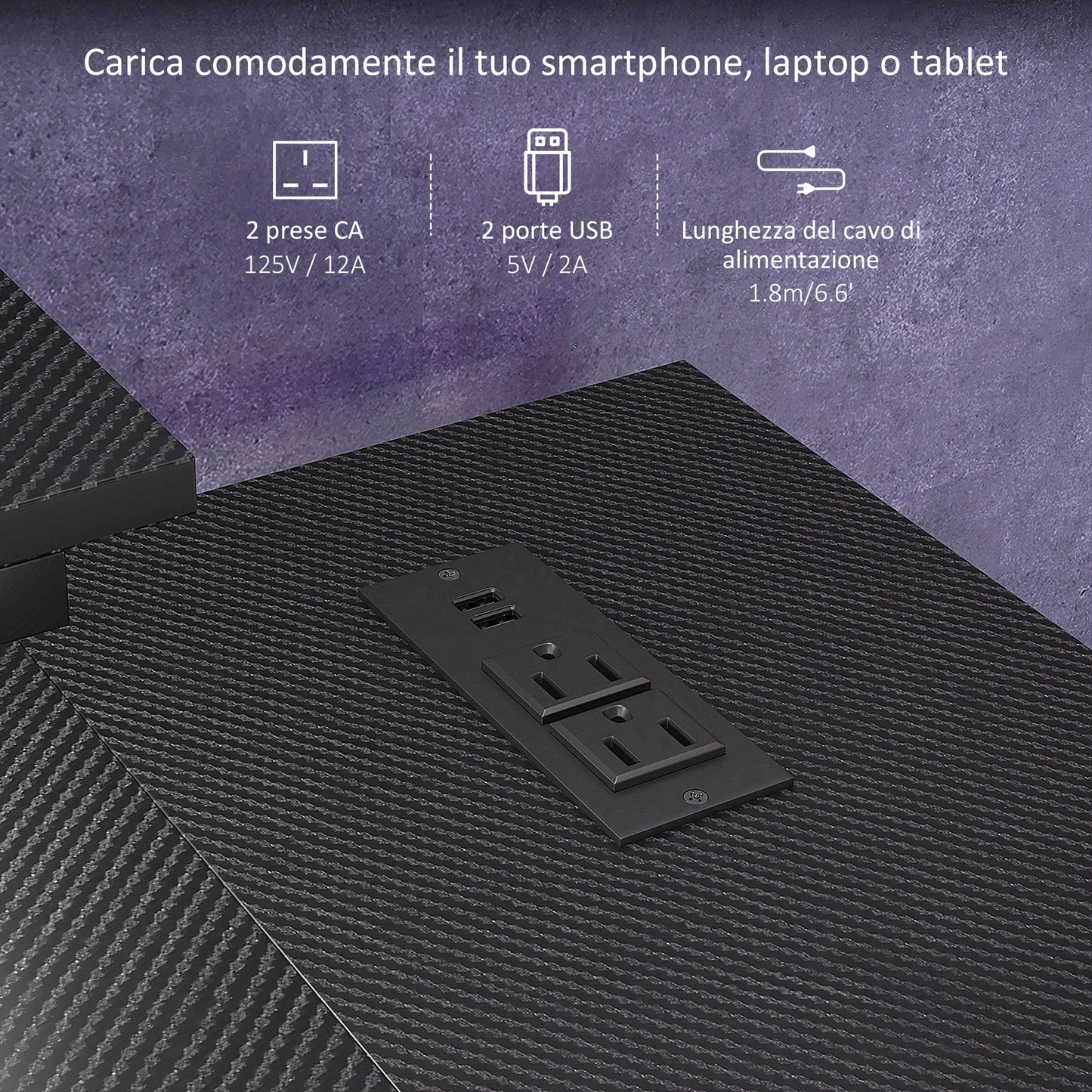 Reversible Corner Desk with LED, Power and USB Sockets, Shelves and Monitor Stand, Black