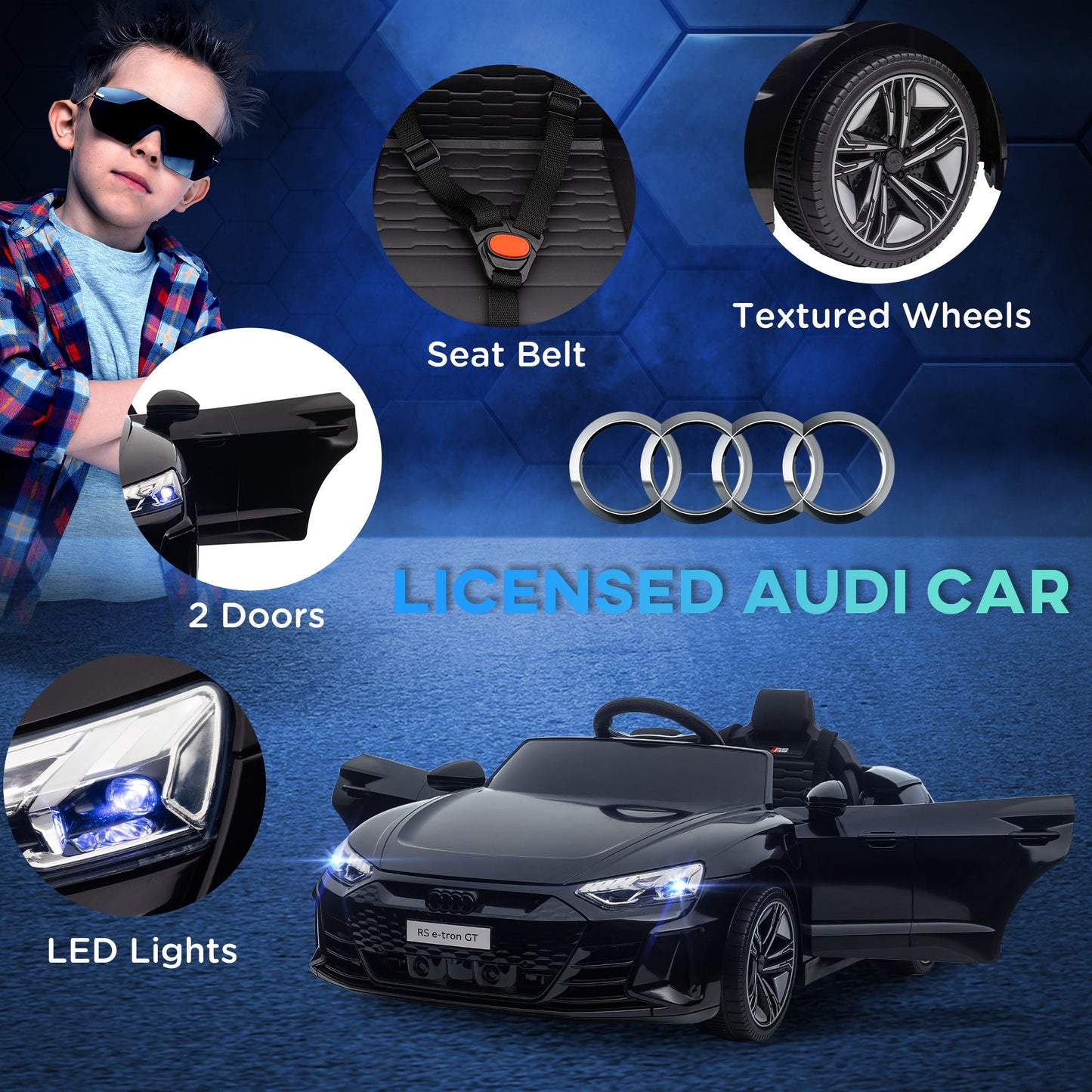 Electric Ride-On Car for Children 5 Years with Audi License, Remote Control and Music, Black