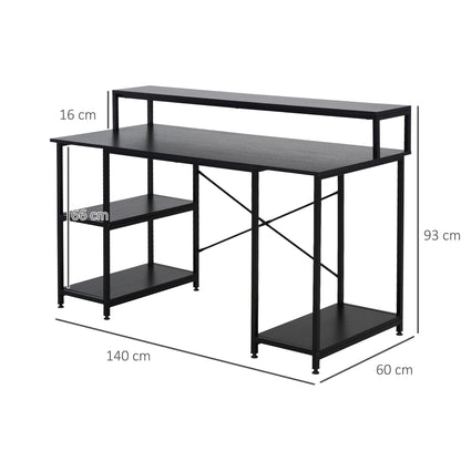 Computer Desk with Monitor and CPU Shelves, Office Desk for Home, Study and Work, Black, 140 x 60 x 93cm