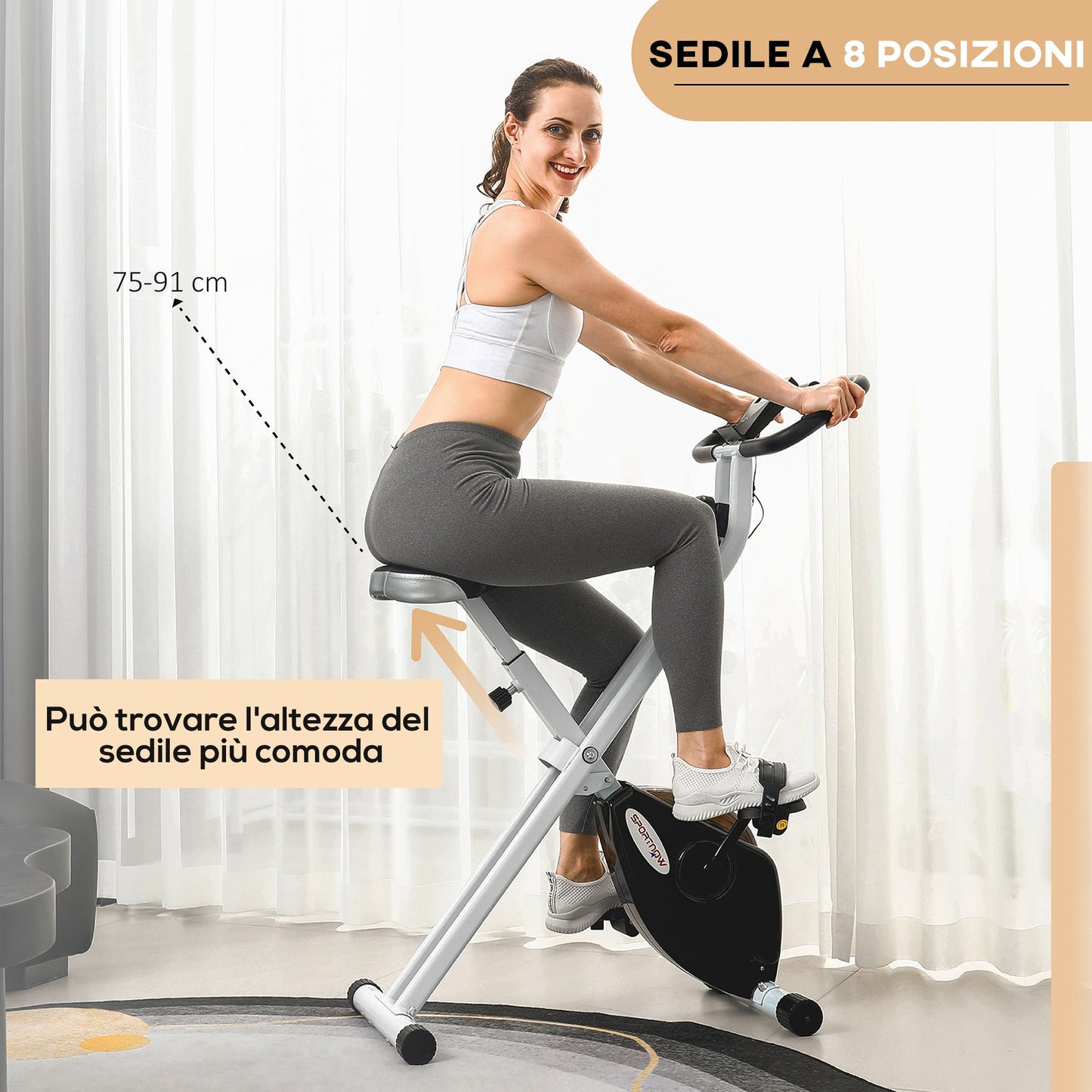 Folding Magnetic Exercise Bike, 8 Levels, LCD Display, Adjustable Wheels and Seat, Black