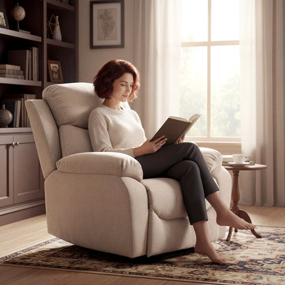 Manual Fabric Recliner Chair with Thick Cushion, Padded Armrests and Footrest, Beige