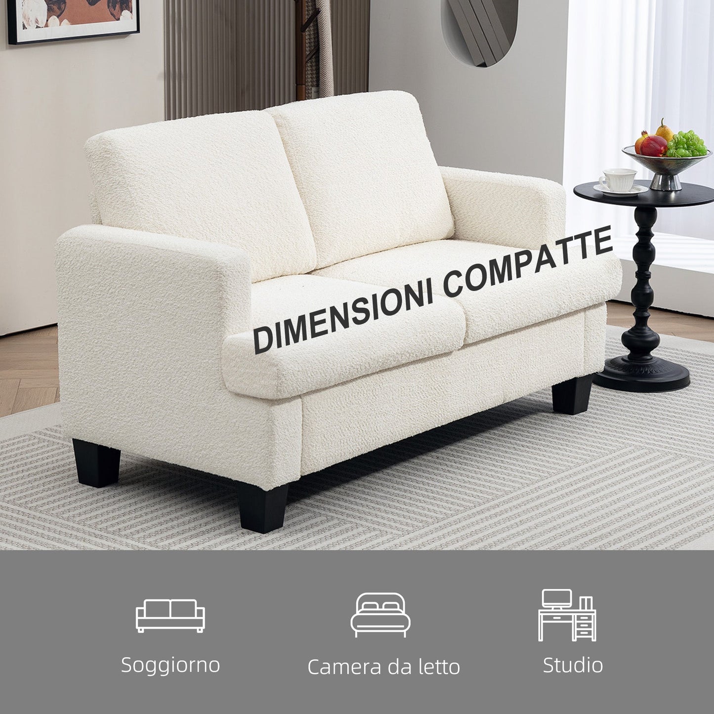 2 Seater Modern Chenille Sofa with Removable and Washable Cushions, 138x70x80 cm, Cream White