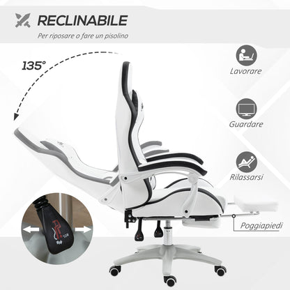 Gaming Chair with Adjustable Height and Reclining Backrest, 65x65x121-129 cm, Black and White