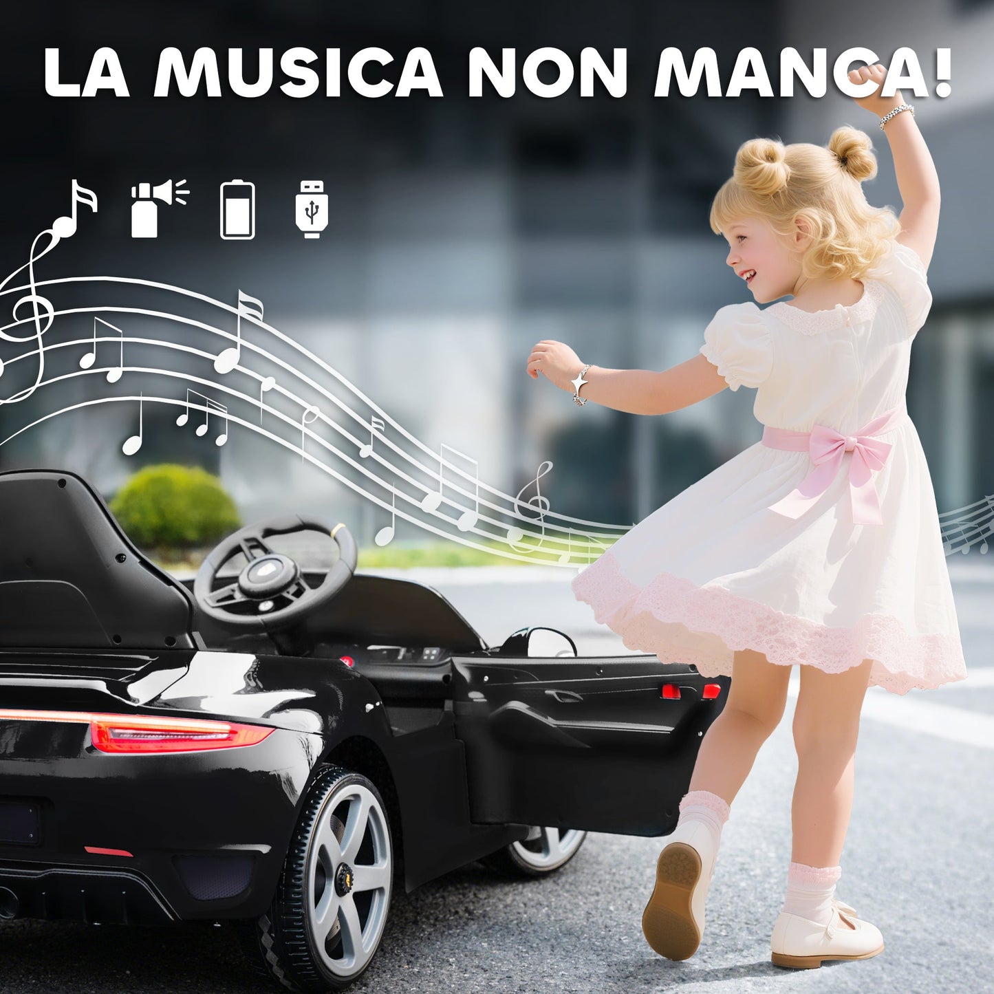Officially Licensed RUF GT Ride-On Toy Car for Kids Ages 3-5, Remote Control, Seat Belt and Music, Black
