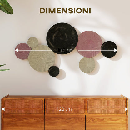 8-Disc 3D Metal Wall Art, 110x7x58 cm, Bronze, Orange and Yellow