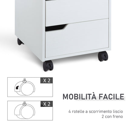 3 Drawer Office Chest with Retractable Handles, Wood and Metal, 40x50x57.5 cm, White