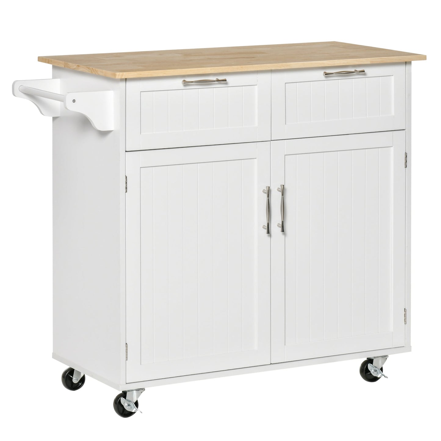 Multipurpose Wooden Kitchen Cart with 2 Drawers, 104x46x91cm - White
