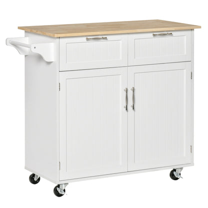Multipurpose Wooden Kitchen Cart with 2 Drawers, 104x46x91cm - White