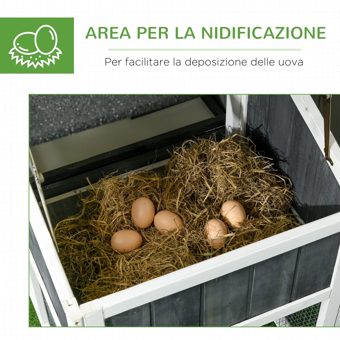 Wooden Chicken Coop with Open Area, House and Nest, 161.5x62. 5x115cm, Grey