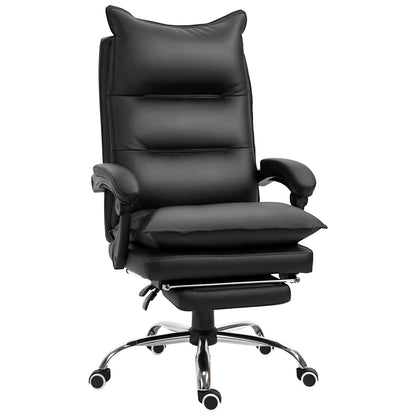Black Faux Leather Office Chair, Height-Adjustable Executive Chair with 155° Reclining High Back and Footrest